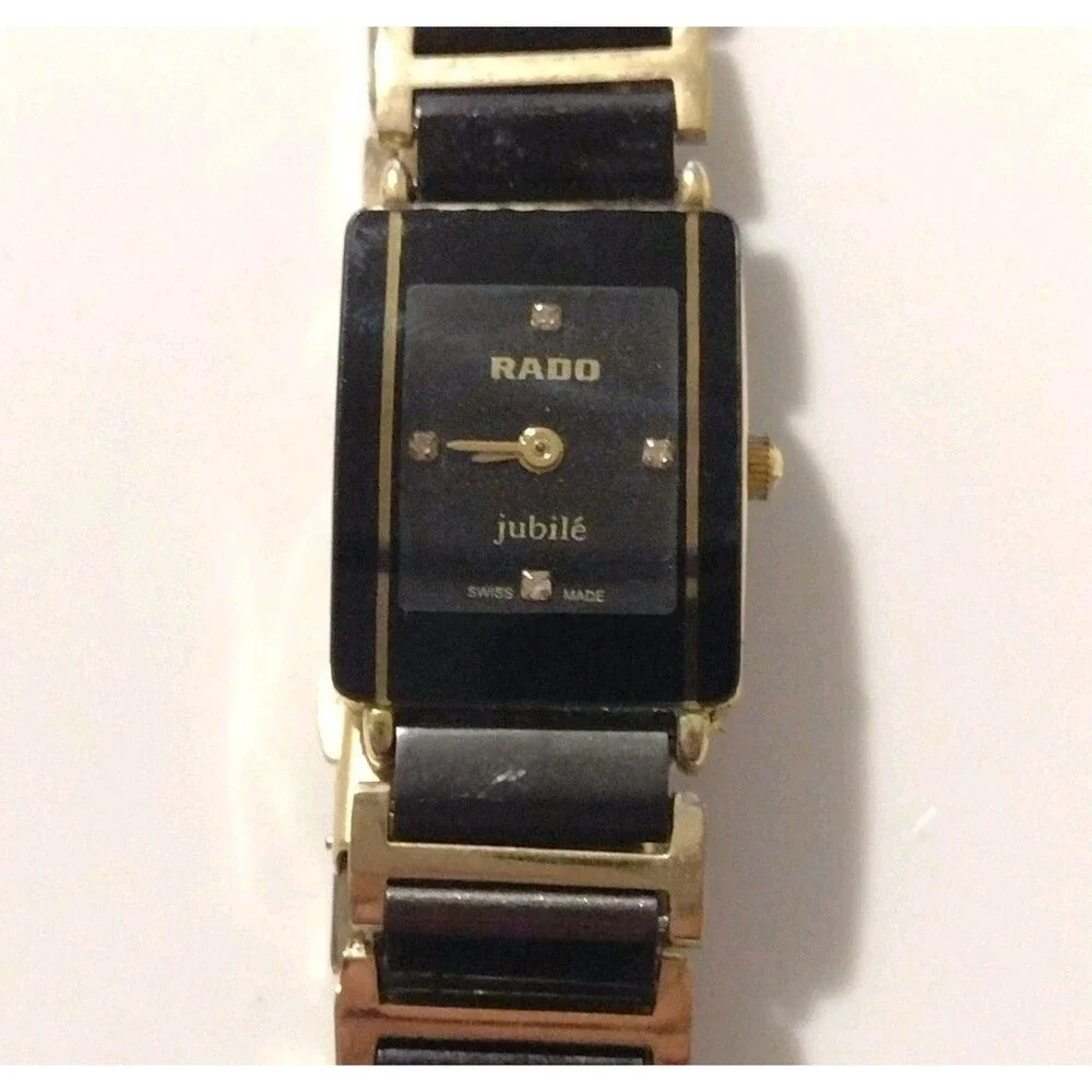 Rado Jubile 18mm Black Gold Womens Quartz Diamond Wristwatch Ceramic Bracelet